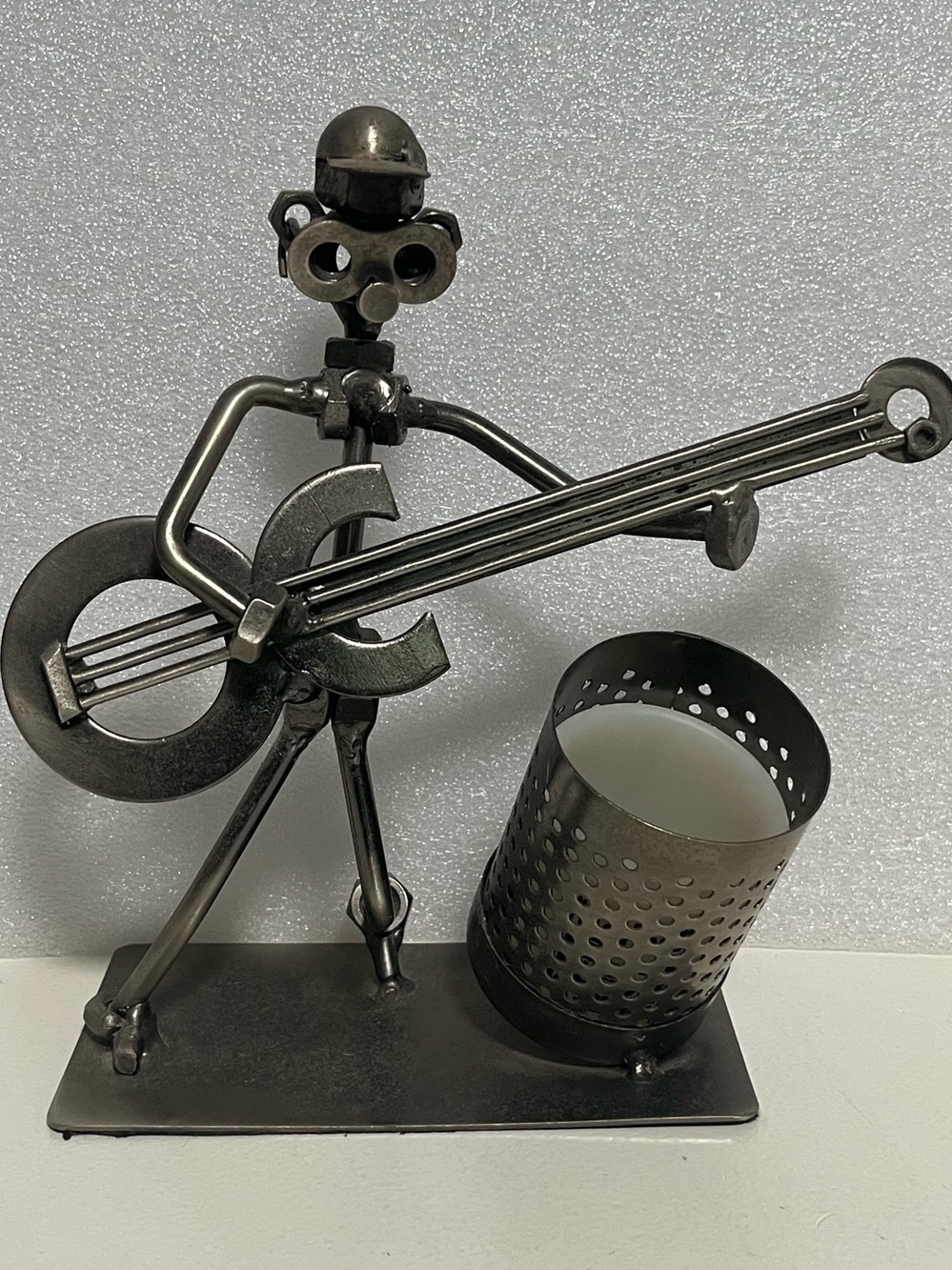 Nuts & Bolts Guitar Player recycled industrial hardware Metal Pencil Holder